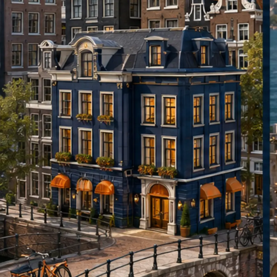 Destination-specific hotel and city illustration for the Amsterdam accommodation guide