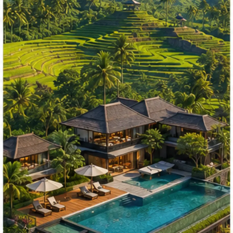 Destination-specific hotel and city illustration for the Bali accommodation guide
