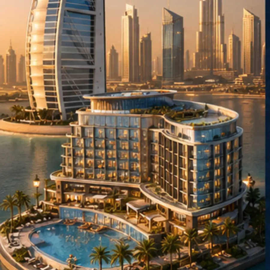 Destination-specific hotel and city illustration for the Dubai accommodation guide