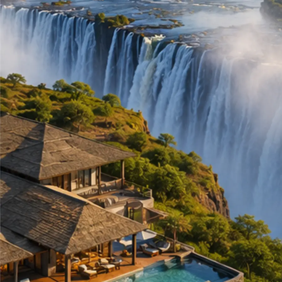 Destination-specific hotel and city illustration for the Victoria Falls accommodation guide