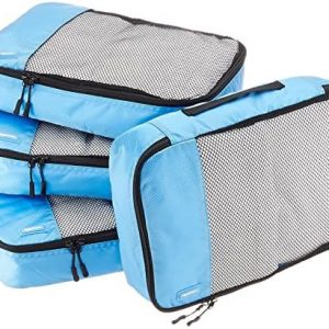 Amazon Basics 4 Piece Packing Travel Organizer Cubes Set - Medium, Sky Blue