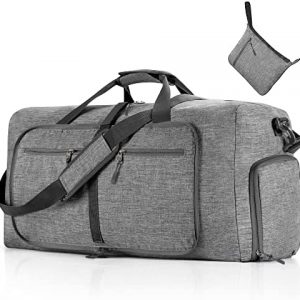 Travel Duffle Bag for Men, 65L Foldable Travel Duffel Bag with Shoes Compartment Overnight Bag for Men Women Waterproof & Tear Resistant (Gray)