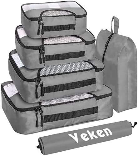 6 Set of Various Colored Packing Cubes in 4 Sizes (Extra Large, Large, Medium, Small), Veken Packing Cubes for Travel Accessories Travel Essentials, Luggage Organizer Bags for Carry on Suitcases