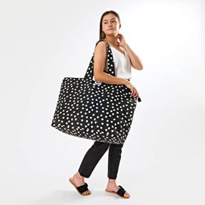 Foundry by Fit + Fresh, All The Things Tote Bag, Luggage, Travel Duffle Bag, Weekender Bags for women, and Beach Bag, B&W Dot