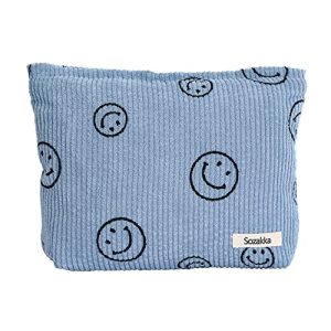 LYDZTION Smiley Face Makeup Bag Cosmetic Bag for Women,Large Capacity Canvas Makeup Bags Travel Toiletry Bag Accessories Organizer,Blue