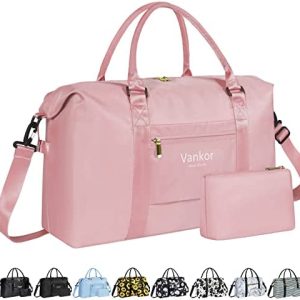 Large Duffle Bag for Travel Waterproof 21 Inch, Vankor Gym Duffel Bag for Women Men Durable Carry on Weekender Overnight Sports Luggage Weekend Beach Yoga Workout Hospital Mommy Diaper Bag Pink