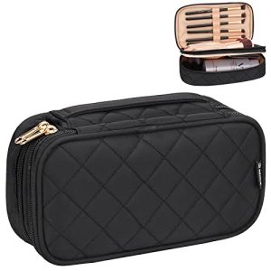 Small Makeup Bag, Relavel Cosmetic Bag for Women 2 Layer Travel Makeup Organizer Black Handbag Purse Pouch Compact Capacity for Daily Use, Makeup Brush Holder, Waterproof Nylon, Durable Zipper (Black)