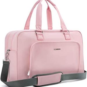 Weekender Bags for Women, BAGSMART Travel Duffle Overnight Bag Personal Item Bag with Shoe Bag for Travel Essentials (Pink, 27L)