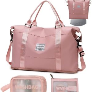 Duffel Bag for Women,Expandable Large Travel Bag,Tote Bag,Waterproof Sports Gym Bag,Shoulder Weekender Overnight Bag (pink)