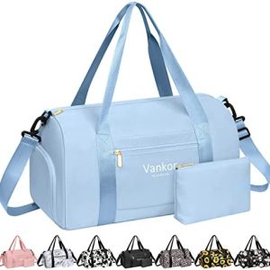 Gym Bag for Women with Shoe Compartment Waterproof, Sports Duffle Bag for Travel Duffel Weekender Carry on Beach Yoga Overnight Luggage Mommy Maternity Hospital Bag Blue 17.5 Inch