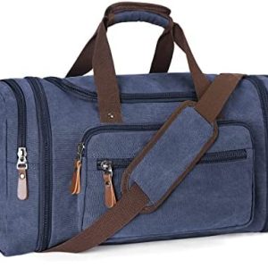 Canvas Duffel Bag for Men with Shoe Compartment- 45L/55L Weekender and Overnight Travel Tote Bag (Blue)