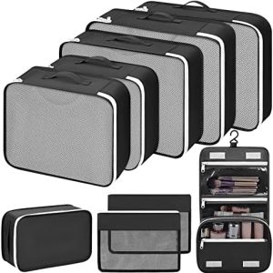 Easortm Packing Cubes for Travel 9 Set, Suitcase Organizer Bags Set Light Travel Cubes for Packing, Travel Accessories for Clothes, Pants, Shoes, Toiletries.(Black)