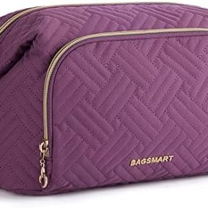 BAGSMART Travel Makeup Bag, Cosmetic Bag Make Up Organizer Case,Large Wide-open Pouch for Women Purse for Toiletries Accessories Brushes (Purple)
