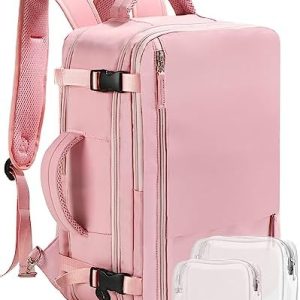 Beraliy Large Travel Backpack for Women Airline Approved, Carry On Backpack,17'' Laptop Backpack, Waterproof Personal Item Bag Durable Outdoor Daypack for College Weekender Business Hiking, Pink