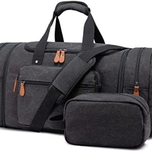 Sucipi Canvas Duffle Bag for Travel Overnight Carry on Bag with Shoe Compartment Weekender Duffel Bag with Toiletry Bag for Airplanes,Dark Grey