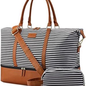 Sucipi Weekender Bags for Women Canvas Travel Duffel Bags with Shoe Compartment Overnight Bag Carry on Duffel Bag with Toiletry Bag for Travel Daily Use Hospital L(21")