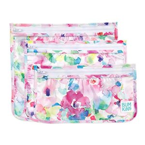 Bumkins Travel Bag, Toiletry, Baby, TSA Approved Pouch, Zip Bag, Quart Size Airline Compliant, Clear-Sided, Diaper Bag Organization, Makeup, Accessories, Set of 3 Sizes, Watercolors