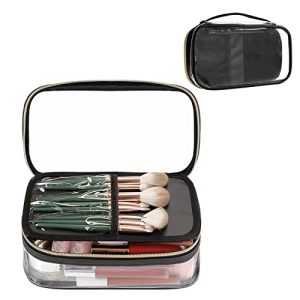 OCHEAL Clear Makeup Bag, Portable Storage Organizer Cosmetic Travel Bag Cute Pouch For Women and Girls Cosmetics Bags with Divider Brush Compartment-Transparent