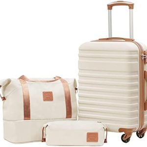Coolife Suitcase Set 3 Piece Carry On Hardside Luggage with TSA Lock Spinner Wheels (White, S(20in))
