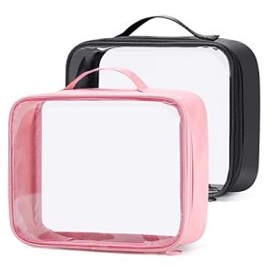 Sightor Clear Makeup Bag, 2Pcs TSA Approved Toiletry Bag Air Travel Cosmetic Bag Quart Size PVC Travel Toiletries Bag for Women Men (Black, Pink)