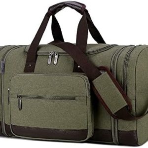 Wohlbege Canvas Travel Bag Big Crossbody Bag Large Capacity Travel Tote Weekend Bag Convenient Carry On Luggage Bags Men Duffel Bag (Green)