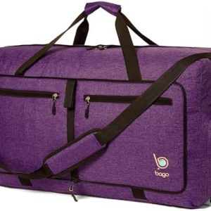 Bago Duffel Bags for Traveling - 80L Medium Duffle Bag for Travel with Shoe Compartment | Durable, Foldable & Lightweight | Explore the World in Style & Convenience (SnowDepPurple)