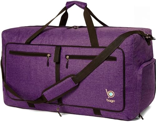 Bago Duffel Bags for Traveling - 80L Medium Duffle Bag for Travel with Shoe Compartment | Durable, Foldable & Lightweight | Explore the World in Style & Convenience (SnowDepPurple)