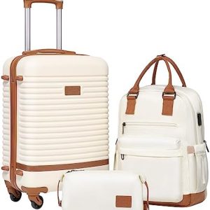 Coolife Suitcase Set 3 Piece Luggage Set Carry On Travel Luggage TSA Lock Spinner Wheels Hardshell Lightweight Luggage Set(White, 3 piece set (BP/TB/20))