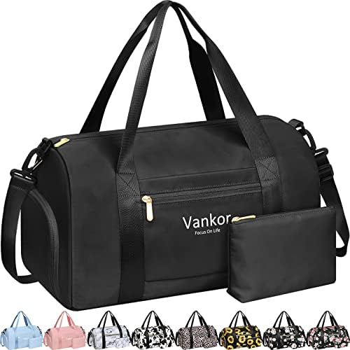 Gym Bag for Women with Shoe Compartment Waterproof, Sports Duffle Bag for Travel Duffel Weekender Carry on Beach Yoga Overnight Luggage Mommy Maternity Hospital Bag Black 17.5 Inch
