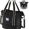 WALNEW Travel Duffel Bag, Weekender Overnight Carry On Bag for Women Men, Foldable Waterproof Gym Luggage Duffle Bag with Metal Buckle Detachable Shoulder Strap and Wet Compartment (Black)