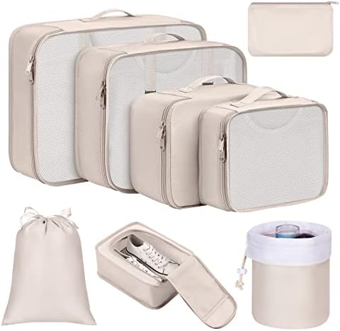 DIMJ Packing Cubes for Suitcase, Luggage Organizer Bags 8 Pcs Packing Cubes for Travel Lightweight Suitcase Organizer Bags set with Makeup Bag for Travel Accessories (Beige)