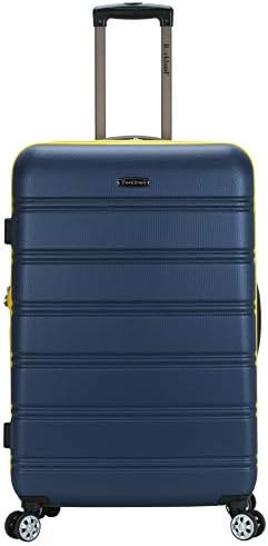 Rockland Melbourne Hardside Expandable Spinner Wheel Luggage, Navy, Checked-Large 28-Inch