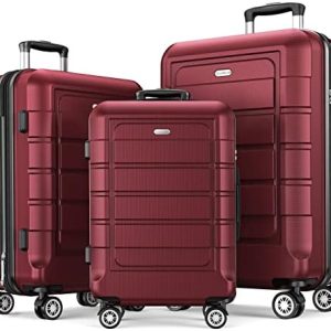 SHOWKOO Luggage Sets Expandable PC+ABS Durable Suitcase Double Wheels TSA Lock 3pcs Red Wine