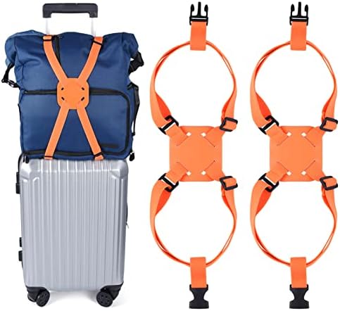 XINRUI 2 Pack Luggage Bungee Straps, Adjustable Suitcase Travel Belts for Luggage Over Handle Portable Straps Add a Bag Elastic Airport Accessories with Buckles for Baggage Handbag(Orange)