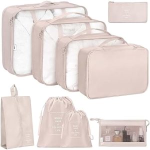 9 Pack Luggage Packing Organizers Packing Cubes Waterproof Suitcase Organizer Bags Travel Packing Organizers (9pcs-Beige)