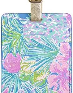 Lilly Pulitzer Leatherette Luggage Tag with Secure Strap, Colorful Suitcase Identifier for Travel