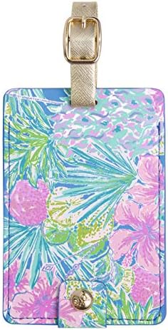 Lilly Pulitzer Leatherette Luggage Tag with Secure Strap, Colorful Suitcase Identifier for Travel