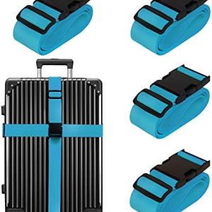Luggage Straps for Suitcases TSA Approved Travel Belt 4 Pack by Chelmon(Sky Blue)