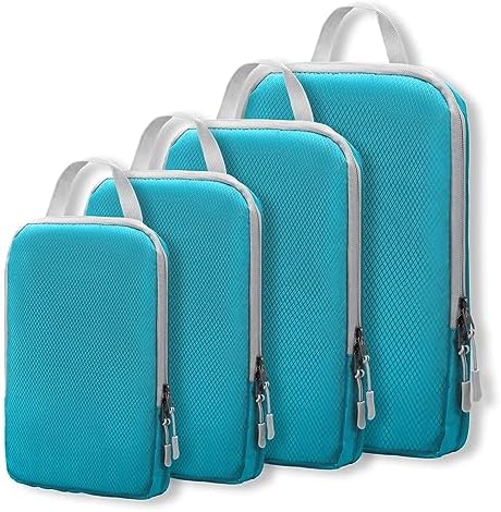WOOMADA Compression Packing Cubes for Suitcases Travel Essentials 4 Set Expandable Travel Bags Organizer for Luggage(blue)