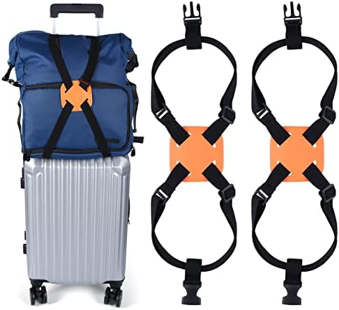 XINRUI 2 Pack Luggage Bungee Straps, Adjustable Suitcase Travel Belts for Luggage Over Handle Portable Straps Add a Bag Elastic Airport Accessories with Buckles for Baggage Handbag(Orange&Black)