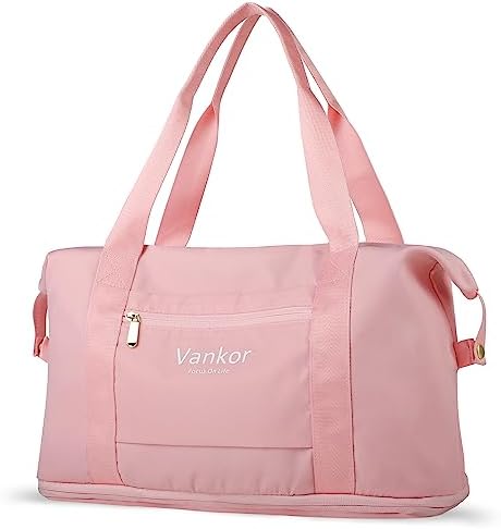 Travel Duffle Bag, Sports Tote Gym Bag, Weekender Bag, Expandable Waterproof Carry on Bag with Trolley Sleeve Wet Pocket Overnight Bags for Women - Pink