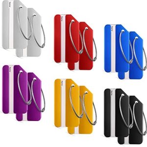 12 Pieces Luggage Tags Business Card Holder Aluminum Metal Travel ID Bag Tag for Suitcases Travel Luggage Baggage Identifier (Red, Silver, Black, Blue, Purple, Gold)