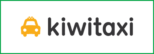 KiwiTaxi logo featuring a yellow taxi icon and the company name. Home transportation service.
